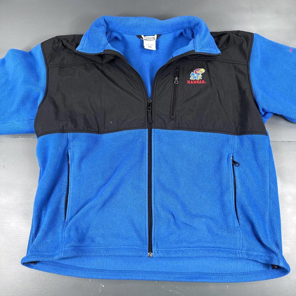 Columbia X Kansas Jayhawks Jacket Mens 2XL Blue Black Fleece Full Zip Y2K Sporty - Picture 2 of 9